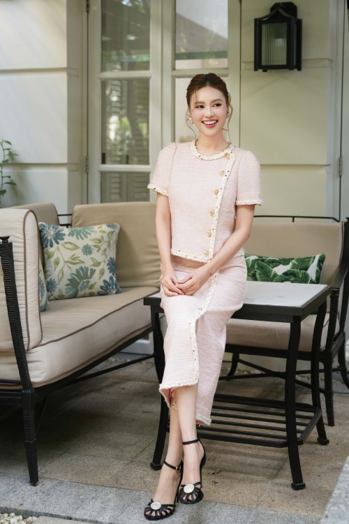 Sixdo Salmon Tweed Pencil Skirt